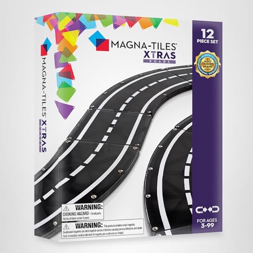 MAGNA-TILES XTRAS: Roads 12 Piece Magnetic Construction Set, The ORIGINAL Magnetic Building Brand