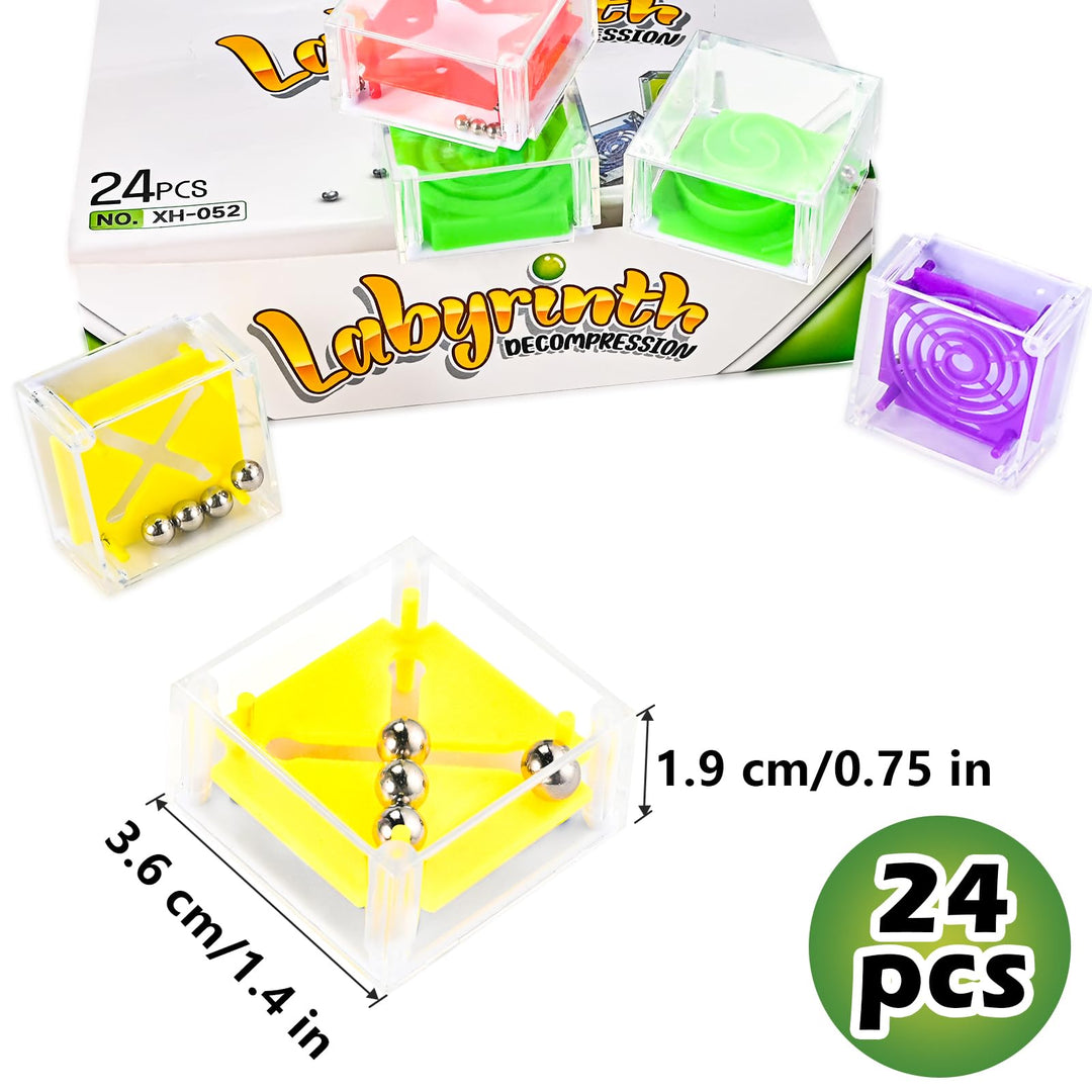 GOLDGE 24 Pcs Balance IQ Maze Game Toy Set - Mini 3D Brain Maze Puzzle Cubes in a Box. Fun Party Favor Games and Ideal Prizes for Kids and Adults (24 Pcs)