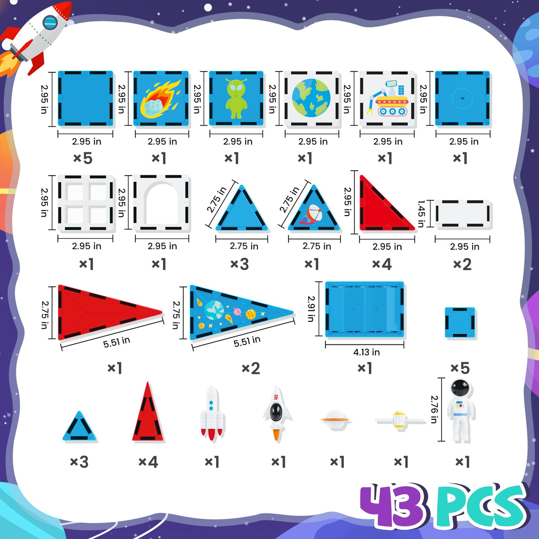 cossy Magnetic Tiles Space Set, Magnet Tiles with Astronaut, Magnetic Tiles for Kids Ages 4-8, STEM Toys, Magnet Blocks for Boys and Girls, Creative Building Toys, Space