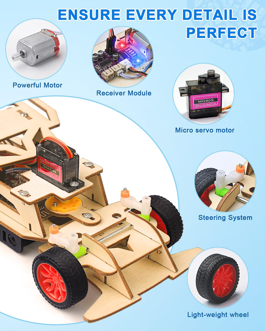 Poraxy STEM Kits for Kids 8-10, STEM Toys for Boys Ages 8-13, Remote Control Car, Wooden 3D Puzzles 8-12 Science Projects Building Model, Birthday Gifts for 8 9 10 11 12 13 14 Year Old Teen Boys Girls