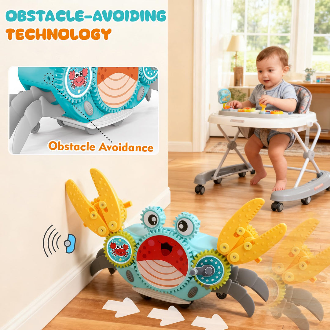 Crawling Crab Gear Set Toy - Tummy Time Musical Crab Toys Stacking & Building Blocks Educational STEM Game for Toddlers & Kids 3-5, 1 2 3 Yr Old Birthday Gift Christmas Stuff for 0-36 Month Boys Girls