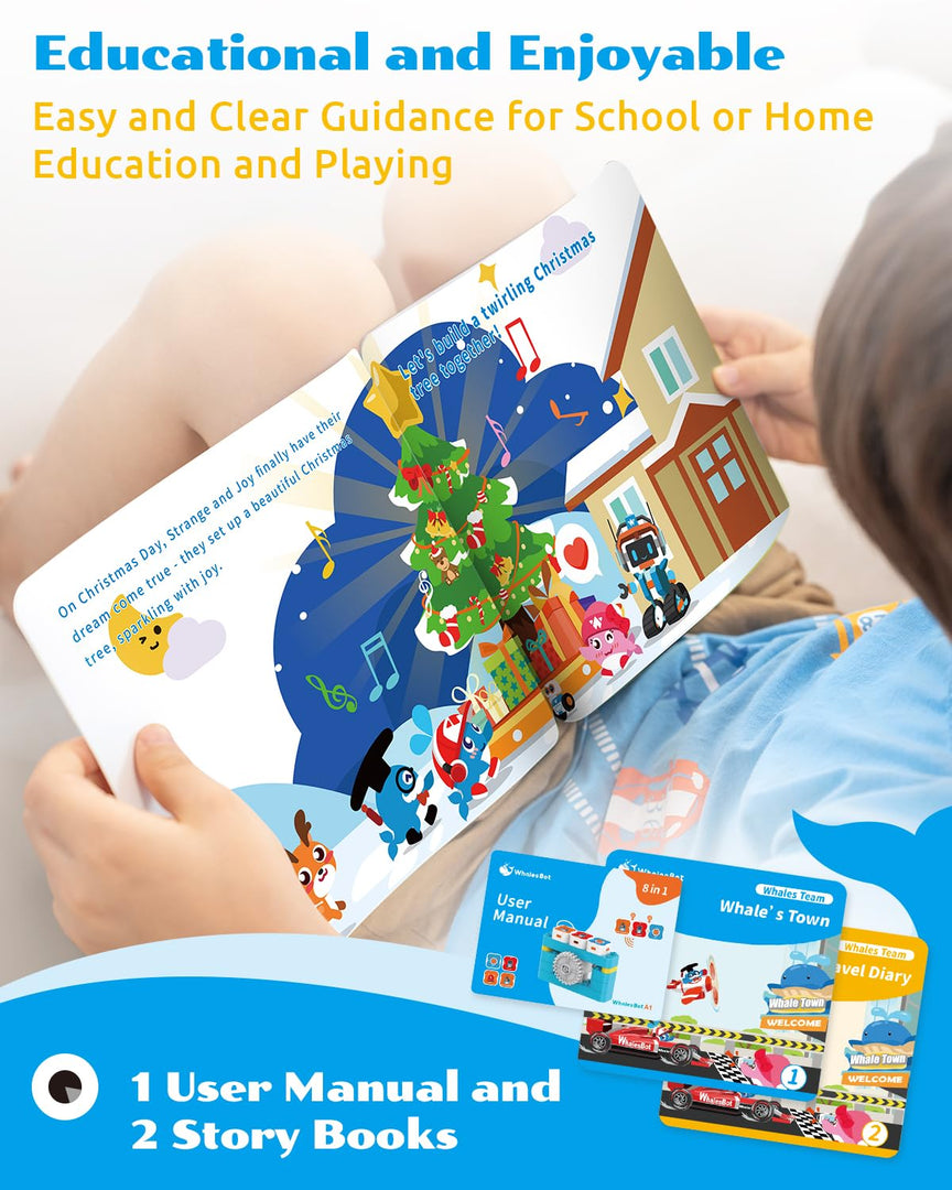 WhalesBot A1 Coding Toy for Kids, Building Block Robot, Fun STEM Toy with Magnetic Controller and Sensor Blocks, Screen-Free Coding with 3 Guide Books for Kids 3-6