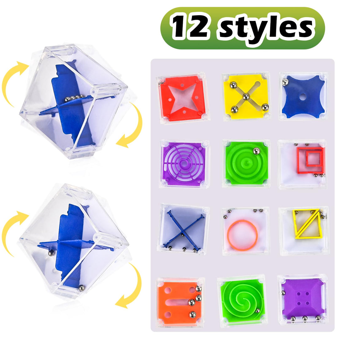 GOLDGE 24 Pcs Balance IQ Maze Game Toy Set - Mini 3D Brain Maze Puzzle Cubes in a Box. Fun Party Favor Games and Ideal Prizes for Kids and Adults (24 Pcs)