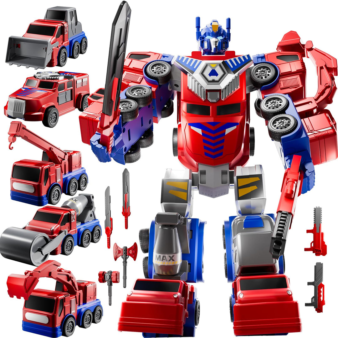 MSKOLER Robot Toys for Kids 3-5 Magnet Transforming Robot 5-in-1 Educational Toys Easy DIY Assembling Vehicle Playsets for Boys and Girls (Red)