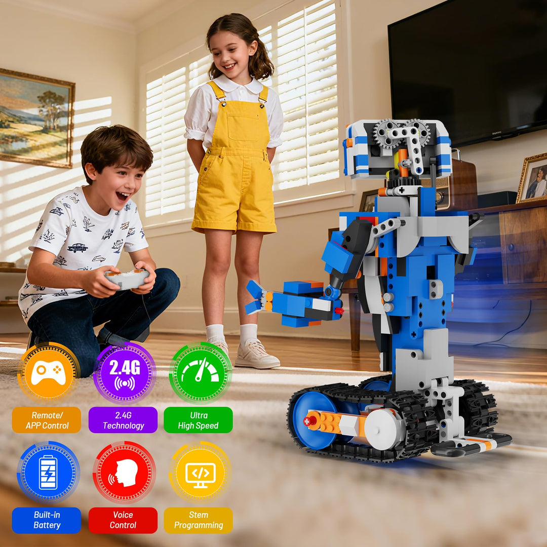 okk Robot Building Toys for Boys, STEM Projects for Kids Ages 8-12, Remote & APP Controlled Engineering Learning Educational Coding DIY Building Kit Rechargeable Robot Toy Gifts for Girls