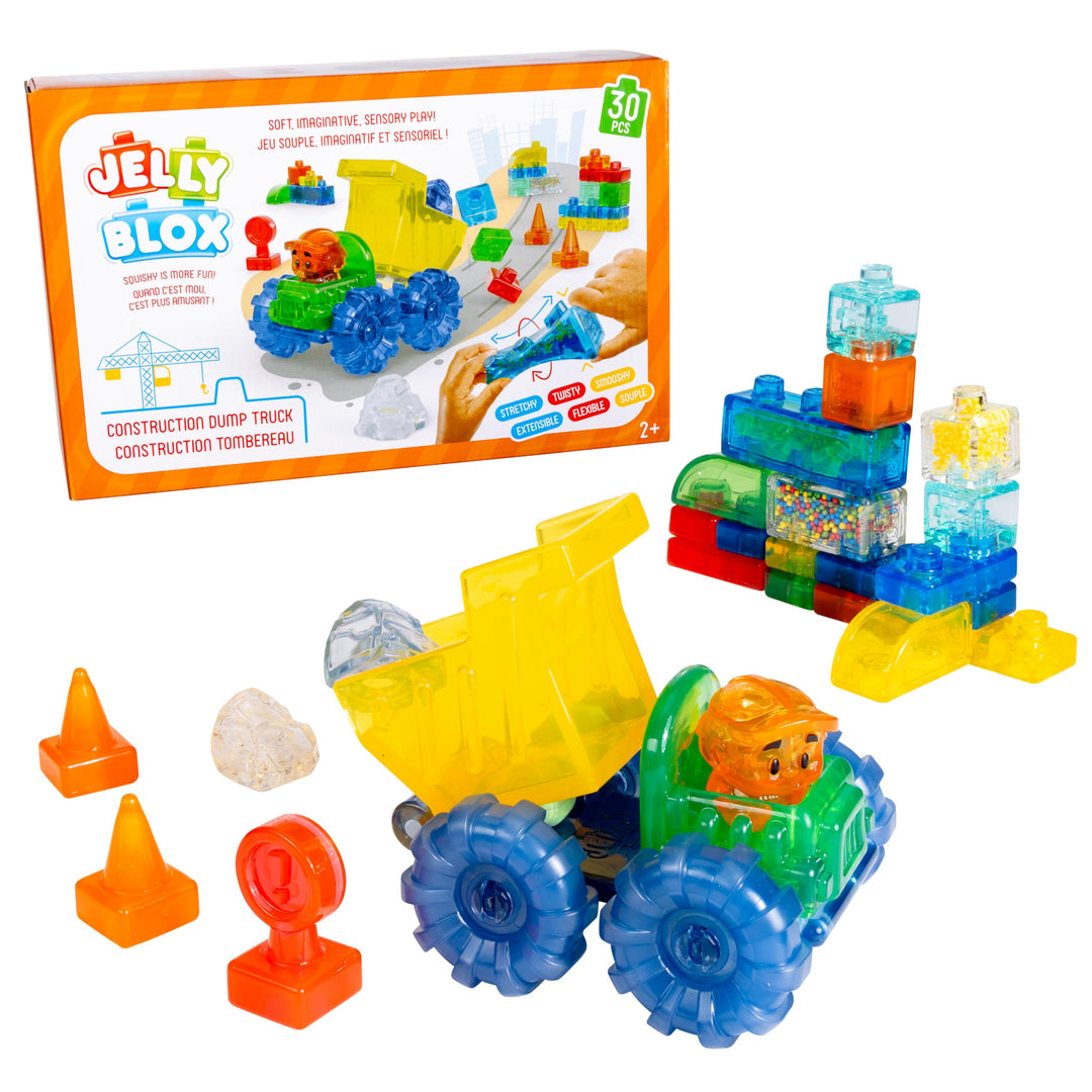 Jelly Blox Construction Dump Truck Set | 30 Pieces | Toddler & Preschool Building Blocks Kids Can Squeeze, Stretch, Squish | MESH ACCREDITED | Safety Tested & Ouch-Free | Sensory Play Toy Ages 2+