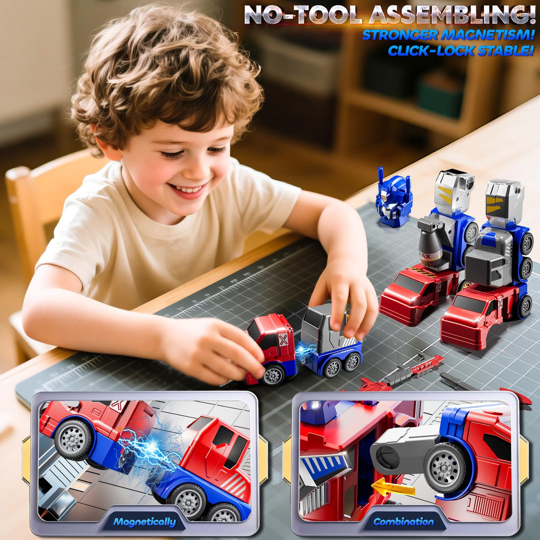MSKOLER Robot Toys for Kids 3-5 Magnet Transforming Robot 5-in-1 Educational Toys Easy DIY Assembling Vehicle Playsets for Boys and Girls (Red)