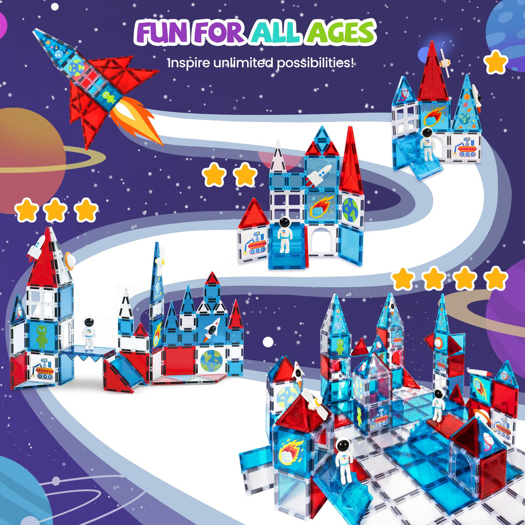 cossy Magnetic Tiles Space Set, Magnet Tiles with Astronaut, Magnetic Tiles for Kids Ages 4-8, STEM Toys, Magnet Blocks for Boys and Girls, Creative Building Toys, Space