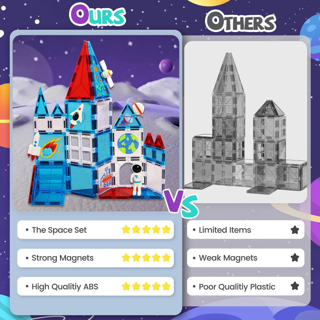 cossy Magnetic Tiles Space Set, Magnet Tiles with Astronaut, Magnetic Tiles for Kids Ages 4-8, STEM Toys, Magnet Blocks for Boys and Girls, Creative Building Toys, Space