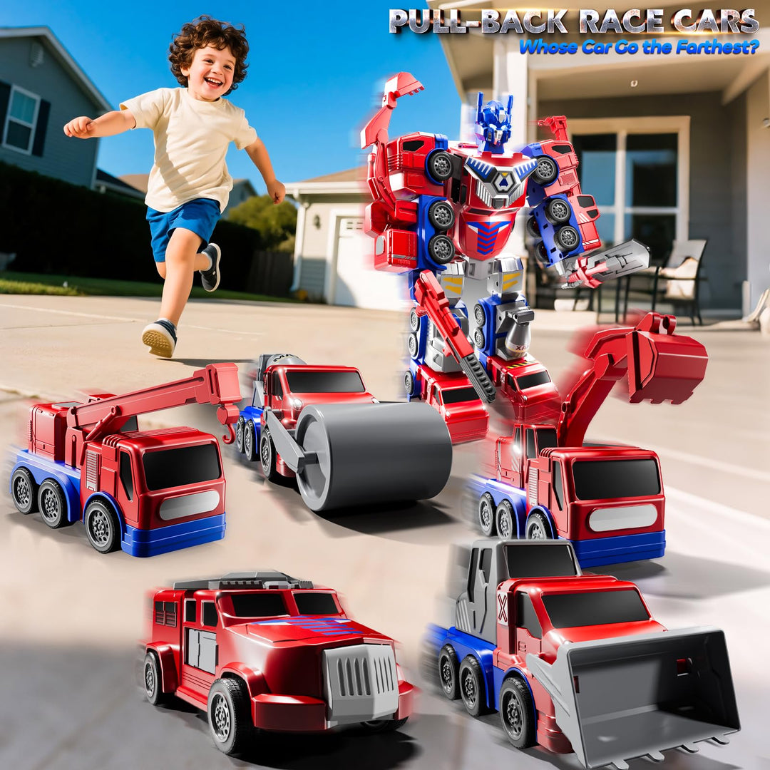 MSKOLER Robot Toys for Kids 3-5 Magnet Transforming Robot 5-in-1 Educational Toys Easy DIY Assembling Vehicle Playsets for Boys and Girls (Red)
