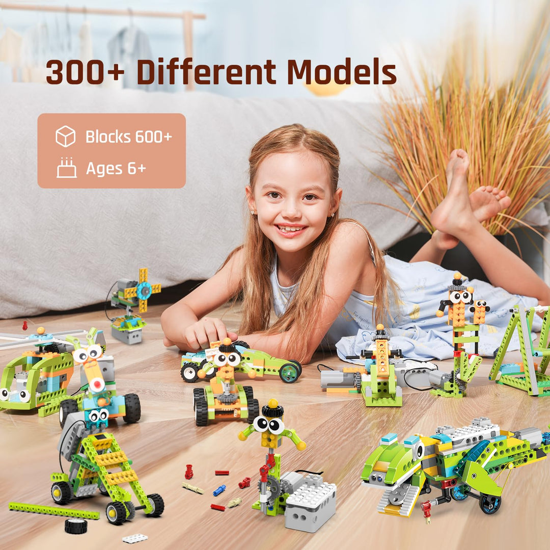 Coding Robot Kit for Kids Ages 6+, 200+ in 1 APP Control Dinosaur Robot Toy, Educational Scratch Program Robotic Kit with 47 Video Courses,Birthday Children's Day Gift for Boys Girls(600 Blocks)