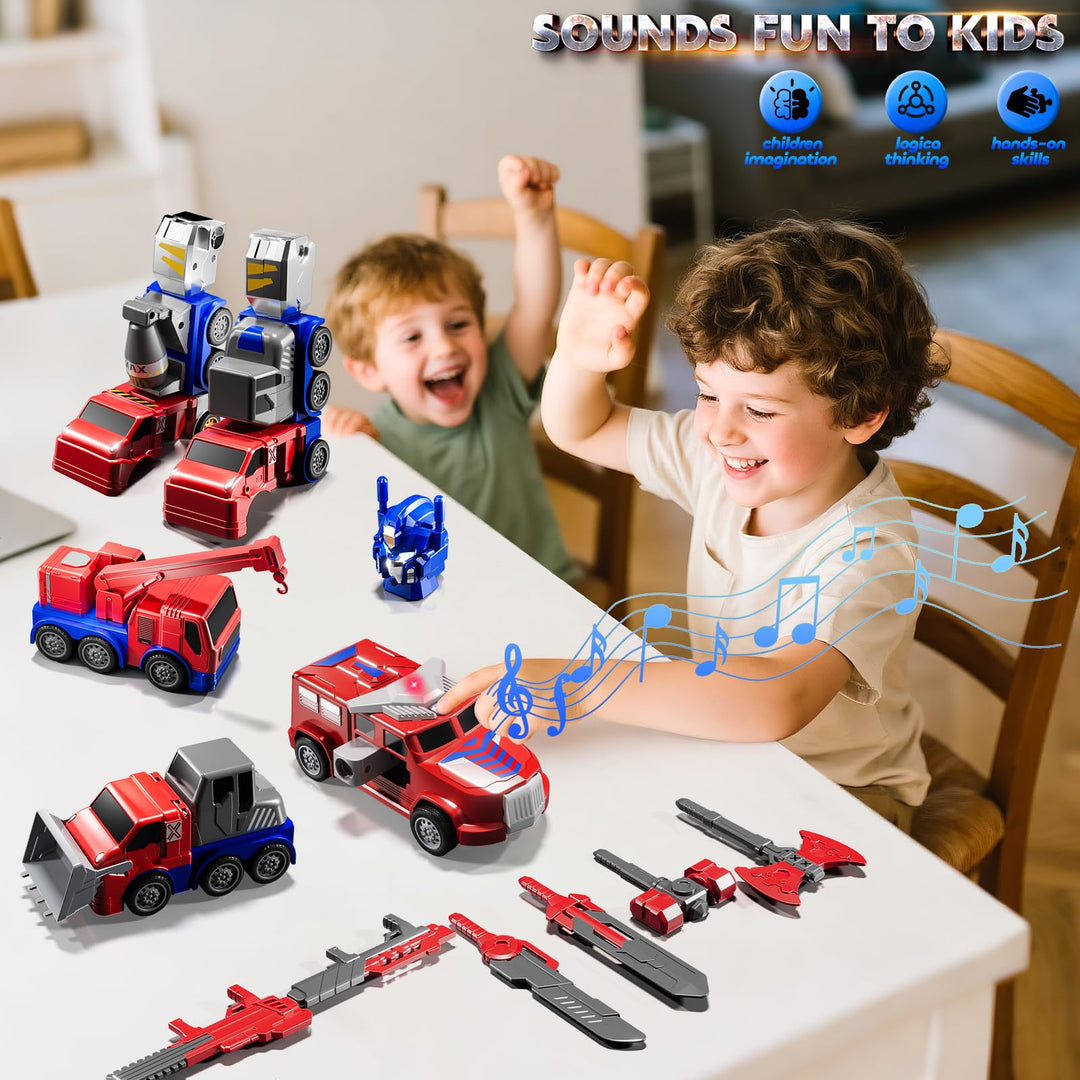 MSKOLER Robot Toys for Kids 3-5 Magnet Transforming Robot 5-in-1 Educational Toys Easy DIY Assembling Vehicle Playsets for Boys and Girls (Red)