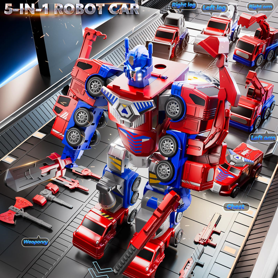 MSKOLER Robot Toys for Kids 3-5 Magnet Transforming Robot 5-in-1 Educational Toys Easy DIY Assembling Vehicle Playsets for Boys and Girls (Red)